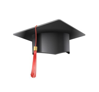 Gerçekçi havan topu şapkası. Kırmızı püsküllü bir öğrencinin mezuniyet şapkası. Üniversite mezuniyetinde siyah şapka. Akademik eğitimin sembolü, bir yüksek lisansın başlığı.