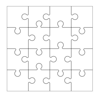 Beyaz arka planda izole edilmiş siyah beyaz yapboz parçaları. Vektör bulmaca çizimi