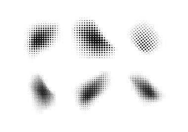 Noktalı yarım ton dalgaları. Soyut şekiller, dalga etkisi noktalı gradyan. Yarım tonluk grafikler dalgaları. Dalga noktalı yarım ton. Vektör illüstrasyonu