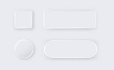 Vektör 3d Yuvarlak ve Kare Beyaz Metal, Plastik Boş Düğme Rozeti izole edildi. Düğme Rozeti. Broş iğnesi. Markalaşma Şablonu.