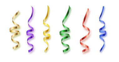 Kutlama veya parti sanat eseri için renkli kurdele unsuru, vektör sanat beyaz izole