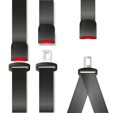 Emniyet kemeri, açık ve kapalı emniyet kemeri. Sanat tasarımı yol kayışı. Soyut konsept araba, uçak sürücüsü koruma grafikleri. Vektör illüstrasyonu