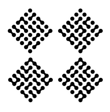 Çember sıvı geçiş logosu. Bütünleşme soyut bir sembol. Çember desenli nokta hareketi. Vektör illüstrasyonu