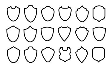 Kalkan çerçevesi ayarlandı. Koleksiyon kalkanı işaretleri. Taslak simgeleri boşalt. Vektör illüstrasyonu