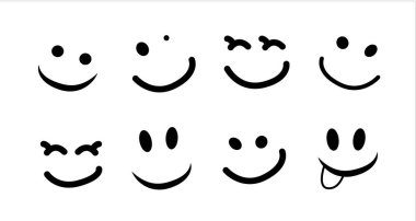 Arka planda izole edilmiş mutlu bir gülümseme. Basit Yüzler. Vektör illüstrasyonu