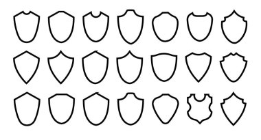 Kalkan çerçevesi ayarlandı. Koleksiyon kalkanı işaretleri. Taslak simgeleri boşalt. Vektör illüstrasyonu