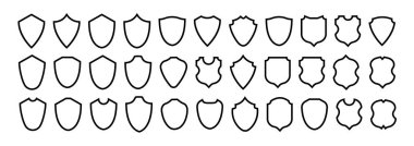 Kalkan çerçevesi ayarlandı. Koleksiyon kalkanı işaretleri. Taslak simgeleri boşalt. Vektör illüstrasyonu