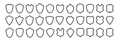 Kalkan çerçevesi ayarlandı. Koleksiyon kalkanı işaretleri. Taslak simgeleri boşalt. Vektör illüstrasyonu