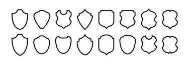 Kalkan çerçevesi ayarlandı. Koleksiyon kalkanı işaretleri. Taslak simgeleri boşalt. Vektör illüstrasyonu