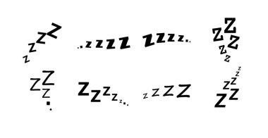 Zzz yatak horlama ikonları şekerleme Z ses uykulu esneme veya uykusuzluk uyuyan çalar saat Zzz çizgi simgeleri iyi geceler uykusu, sıkılmış veya yorgun..