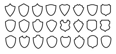 Kalkan çerçevesi ayarlandı. Koleksiyon kalkanı işaretleri. Taslak simgeleri boşalt. Vektör illüstrasyonu