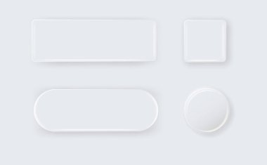 Vektör 3d Yuvarlak ve Kare Beyaz Metal, Plastik Boş Düğme Rozeti izole edildi. Düğme Rozeti. Broş iğnesi. Markalaşma Şablonu.