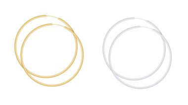 Yuvarlak altın ve gümüş küpeler, beyaz arka planda izole edilmiş. Dişi altın bilezikler. Vektör illüstrasyonu