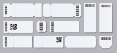 Ticket Empty template. Concert movie theater boarding blank white tickets lottery coupons . Vector illustration clipart