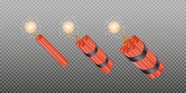 Realistic 3d bomb dynamite sticks with burning fuse. Vector illustration clipart