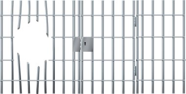 Gerçekçi hapishane metal parmaklıkları. Hapishane çiti hapishanesi. Demir hapishane kafesi. Suçlu ya da ceza için şablon tasarımı. Vektör illüstrasyonu.