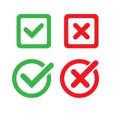 İşaretle, Tick ve X işareti simgesi. Uygulamalar ve web siteleri için işaretleme ve x işareti simgesi. Vektör illüstrasyonu