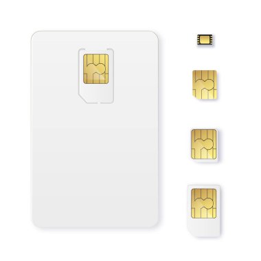 Sim kart nesnesi gerçekçi simge vektörü. Simcard 3D tasarım gsm izole. Vektör illüstrasyonu.