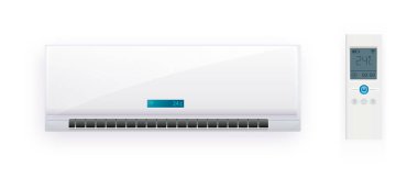 Uzaktan kumandalı klima sistemi. Soğutma ve ısıtma Kliması. İklim Elektronik Teknoloji Ekipmanları Şablonu. Vektör illüstrasyonu EPS 10