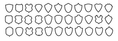 Kalkan çerçevesi ayarlandı. Koleksiyon kalkanı işaretleri. Taslak simgeleri boşalt. Vektör illüstrasyonu