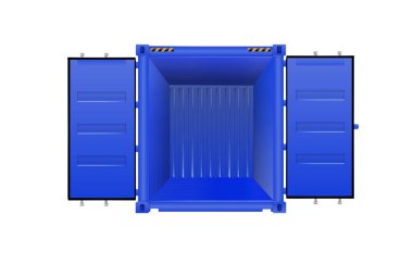 Mavi kargo konteynırı 20 ve 40 feet. Lojistik ve Ulaşım. Vektör illüstrasyonu