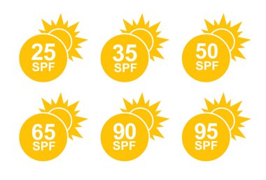 SPF 50 simgesi. Cilt için güneş koruması. UVA UVB güneş kremi koruması. Cilt kozmetik ambalajı için SPF simgesi. Vektör illüstrasyonu