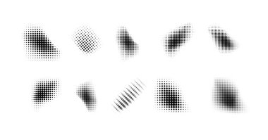 Noktalı yarım ton dalgaları. Soyut şekiller, dalga etkisi noktalı gradyan. Yarım tonluk grafikler dalgaları. Dalga noktalı yarım ton. Vektör illüstrasyonu
