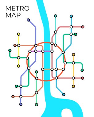 Metro istasyonları ve metro planları. Yeraltının hayali metro haritası. Yolcu taşımacılığının planı. Vektör illüstrasyonu