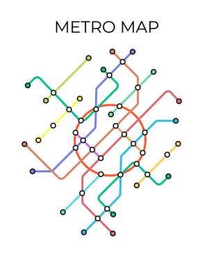 Metro istasyonları ve metro planları. Yeraltının hayali metro haritası. Yolcu taşımacılığının planı. Vektör illüstrasyonu