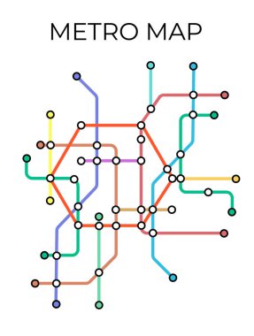 Metro istasyonları ve metro planları. Yeraltının hayali metro haritası. Yolcu taşımacılığının planı. Vektör illüstrasyonu