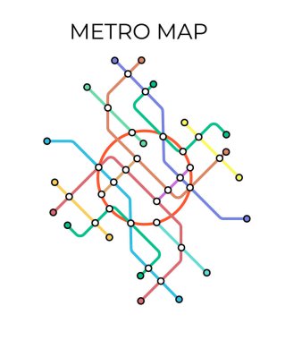 Metro istasyonları ve metro planları. Yeraltının hayali metro haritası. Yolcu taşımacılığının planı. Vektör illüstrasyonu