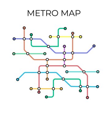 Metro istasyonları ve metro planları. Yeraltının hayali metro haritası. Yolcu taşımacılığının planı. Vektör illüstrasyonu