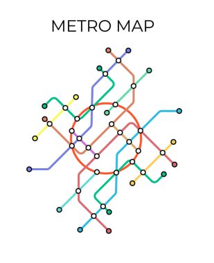 Metro istasyonları ve metro planları. Yeraltının hayali metro haritası. Yolcu taşımacılığının planı. Vektör illüstrasyonu