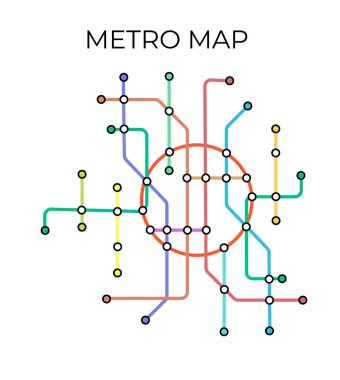 Metro istasyonları ve metro planları. Yeraltının hayali metro haritası. Yolcu taşımacılığının planı. Vektör illüstrasyonu