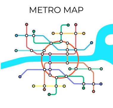 Metro istasyonları ve metro planları. Yeraltının hayali metro haritası. Yolcu taşımacılığının planı. Vektör illüstrasyonu