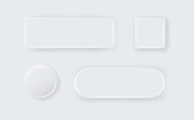 Vektör 3d Yuvarlak ve Kare Beyaz Metal, Plastik Boş Düğme Rozeti izole edildi. Düğme Rozeti. Broş iğnesi. Markalaşma Şablonu.