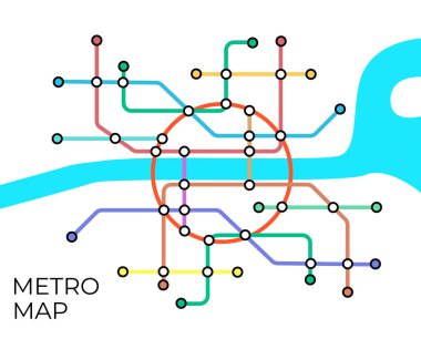 Metro istasyonları ve metro planları. Yeraltının hayali metro haritası. Yolcu taşımacılığının planı. Vektör illüstrasyonu