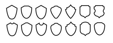 Kalkan çerçevesi ayarlandı. Koleksiyon kalkanı işaretleri. Taslak simgeleri boşalt. Vektör illüstrasyonu