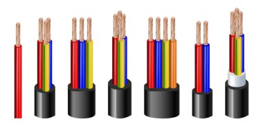 Gerçekçi kablo izole edildi. Fiber optik elektronik sinyal kablosu beyaz arka planda izole edildi. Vektör illüstrasyonu