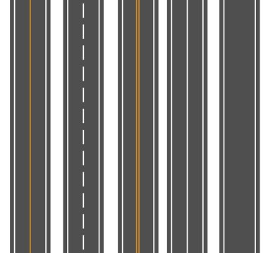 Yolları ve yüksek yolları bükmek. Yol kıvrımları geometrik tasarım, cadde kavşağı. Düz çizgi film yolları. Vektör illüstrasyonu