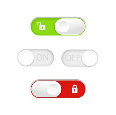 On and Off toggle switch buttons. Material design switch buttons set. Vector.