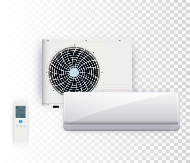 Şeffaf arkaplanda vektör klima kurulumu. iklim kontrol sistemi