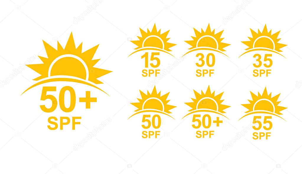 SPF 50 icon. Sun protection for skin. UVA UVB sunscreen protection. SPF icon for or skin cosmetics packaging. Vector illustration