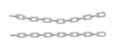 Serbest metal zincir ya bütün ya da çelik krom halkalar kırılır. Dikensiz metal zincir koleksiyonu. Gümüş renginde. Vektör illüstrasyonu
