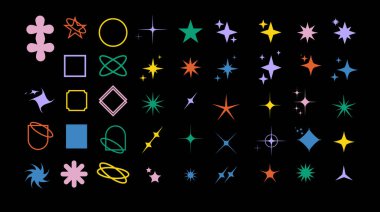 İsviçre tarzı asgari tasarım için acımasız şekiller. Moda geometrik postmodern ilkel figürler. Acımasız Bauhaus çağdaş yıldız çizgisi ve şekilleri. Vektör illüstrasyonu