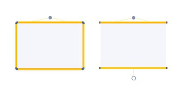 Sunum ekranı. Sinema, sinema, oyunlar ve toplantılar için ekran projektörü. Eğitim boş tuval çerçeve. Kaydırma ekranı işareti. Vektör illüstrasyonu