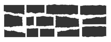 Tırtıklı dikdörtgen. Kağıtlar yırtılmış, kenarları sivri dikdörtgen şeklinde. Dikdörtgen yırtılmış kağıt şekli. Manşet, hat sınırı, izole grunge başlık arkaplanı. Sert kenar dikdörtgen çerçeve. Vektör illüstrasyonu