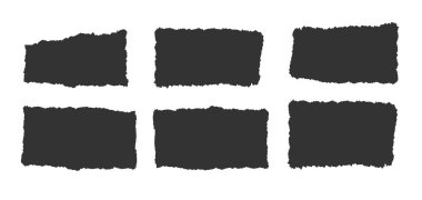 Tırtıklı dikdörtgen. Kağıtlar yırtılmış, kenarları sivri dikdörtgen şeklinde. Dikdörtgen yırtılmış kağıt şekli. Manşet, hat sınırı, izole grunge başlık arkaplanı. Sert kenar dikdörtgen çerçeve. Vektör illüstrasyonu