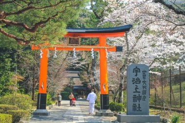 Japonya 'nın Kyoto şehrinde bahar günü Ujigami türbesi 9 Nisan 2012