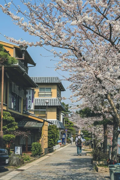 Uji İstasyonu yakınlarındaki Byodoing Tapınağı sokağı, Keihan demiryolu 9 Nisan 2012